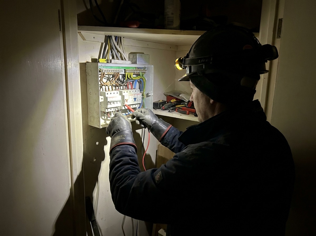 Electrician fault finding inside an open consumer unit